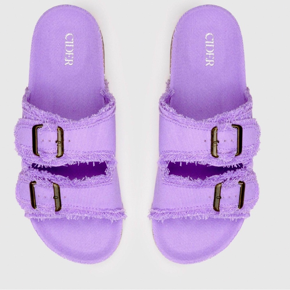 Denim Raw Hem Double Band Sandals